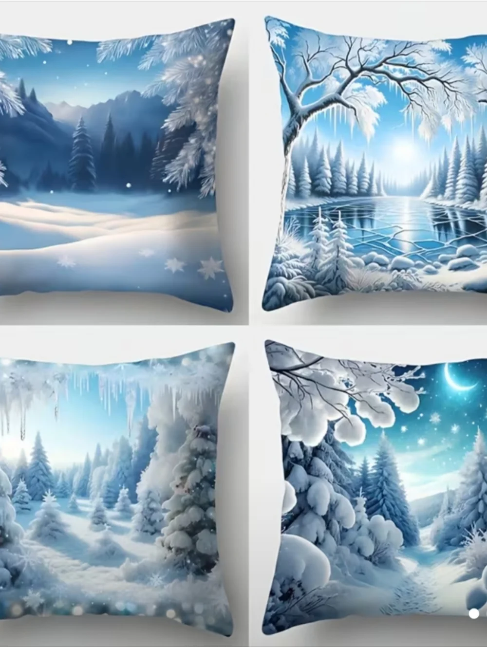 Blue Winter Landscape Holiday Throw Pillow Cover - Unbranded